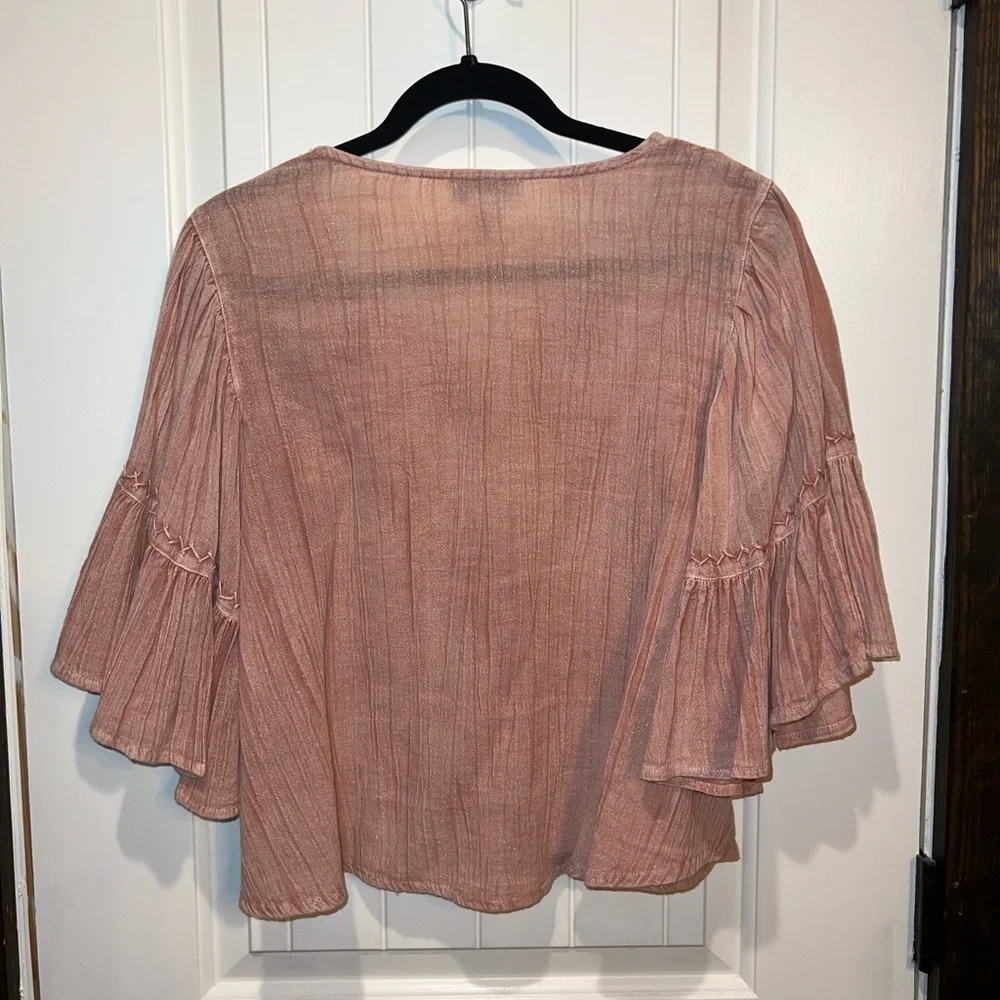 Rachel Zoe Rose-Pink Embroidered V-Neck Peasant Blouse - Picture 4 of 4